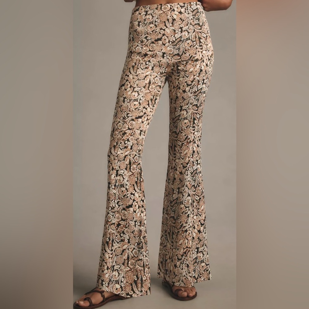 Anthropologie High Rise Satin Paisley Flare Pants